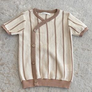 Kidichic size 5 Kids Beige and Brown Striped Button-Up Shirt